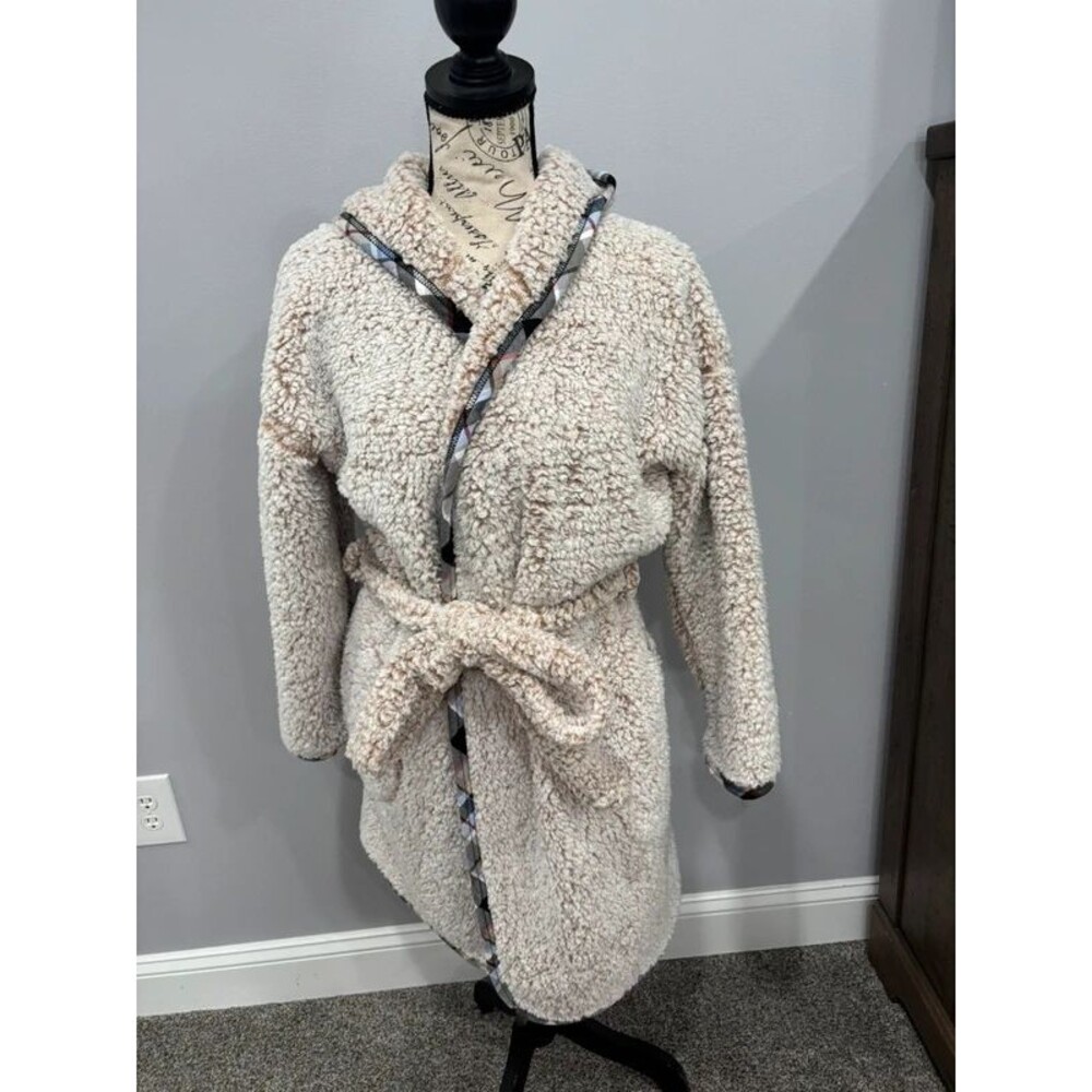 NWOT Vera Bradley Plush Small/Medium Cream w/Plaid Trim Bathrobe